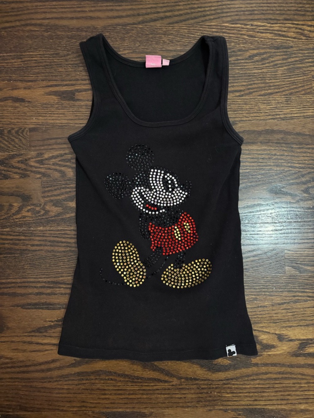 Disney Black Mickey Mouse Rhinestone Tank Top Vintage